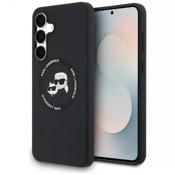 Capa de silicone Karl Lagerfeld Karl & Choupette Heads MagSafe para Samsung Galaxy S25 FE preto