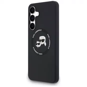 Capa de silicone Karl Lagerfeld Karl & Choupette Heads MagSafe para Samsung Galaxy S25 FE preto
