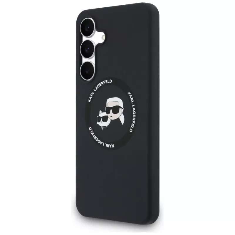 Capa de silicone Karl Lagerfeld Karl & Choupette Heads MagSafe para Samsung Galaxy S25 FE preto
