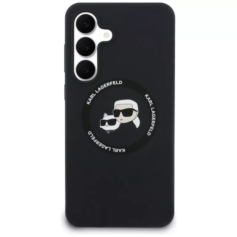 Capa de silicone Karl Lagerfeld Karl & Choupette Heads MagSafe para Samsung Galaxy S25 FE preto