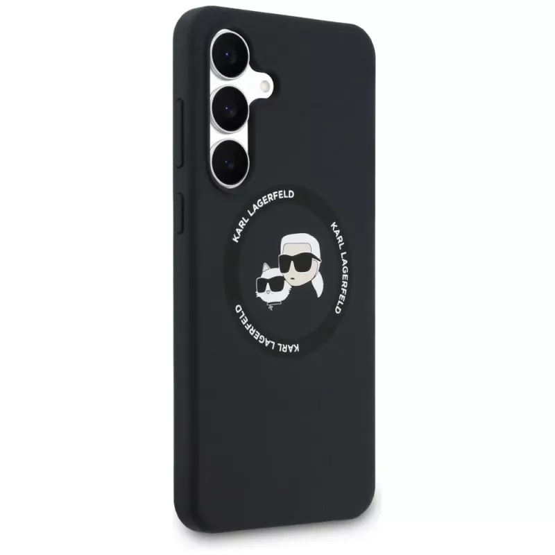 Capa de silicone Karl Lagerfeld Karl & Choupette Heads MagSafe para Samsung Galaxy S25 FE preto