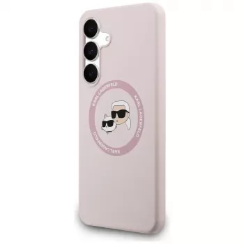 Capa de silicone KARL LAGERFELD Karl & Choupette Heads MagSafe para Samsung Galaxy S25 FE rosa
