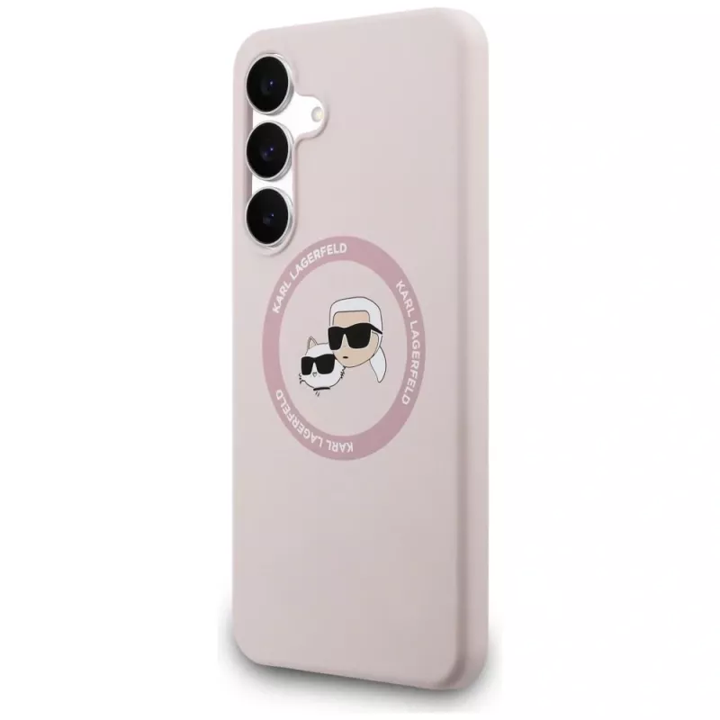 Capa de silicone KARL LAGERFELD Karl & Choupette Heads MagSafe para Samsung Galaxy S25 FE rosa