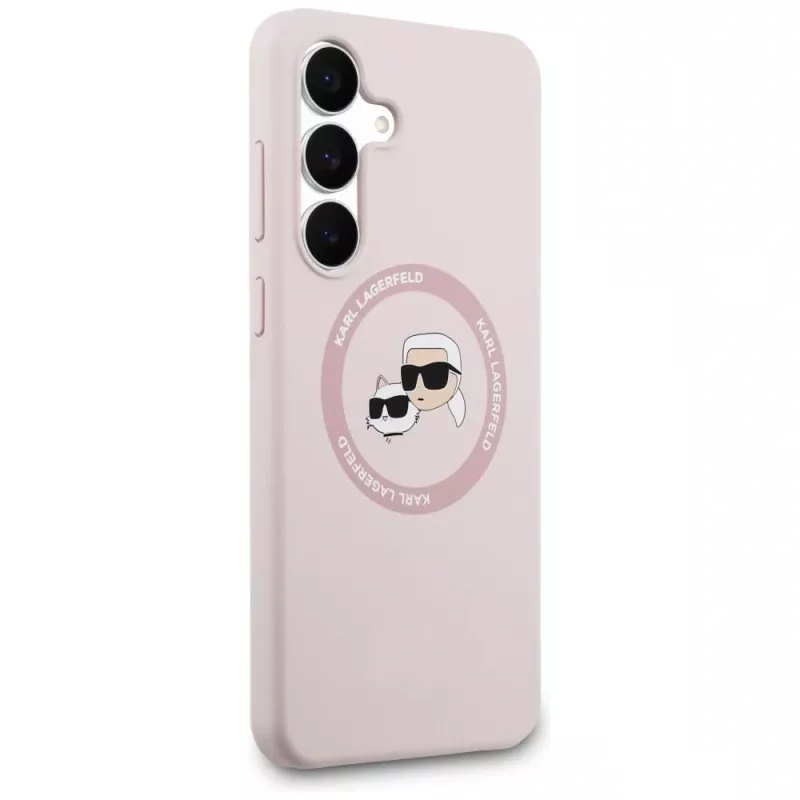 Capa de silicone KARL LAGERFELD Karl & Choupette Heads MagSafe para Samsung Galaxy S25 FE rosa