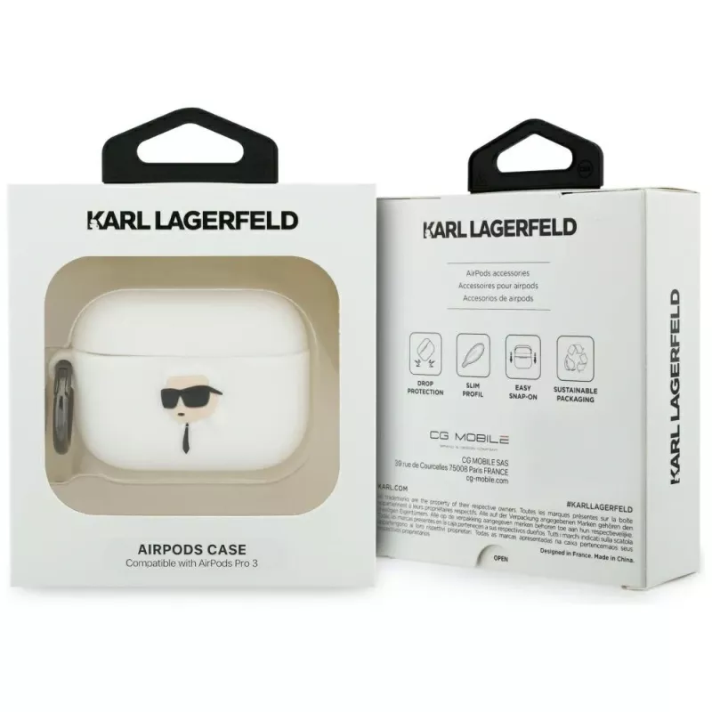 Capa KARL LAGERFELD Silicone Karl Head 3D para AirPods Pro 3, branco