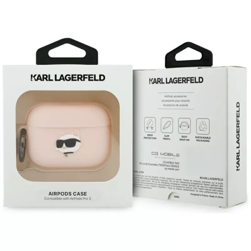 Capa de silicone Karl Lagerfeld Choupette Head 3D para AirPods Pro 3, rosa