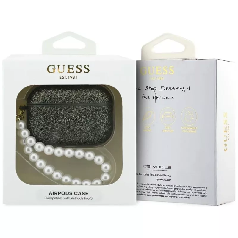 Capa Guess Glitter Pearl Strap para AirPods Pro 3, caqui
