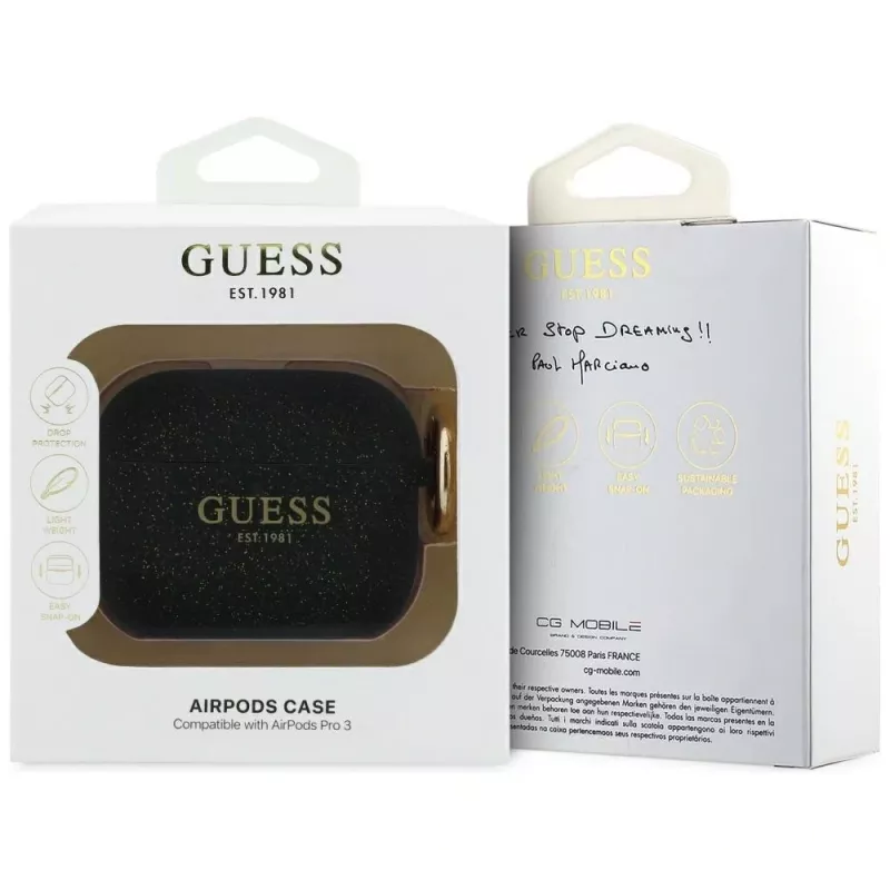 Capa de silicone Guess Glitter Ring para AirPods Pro 3, preto