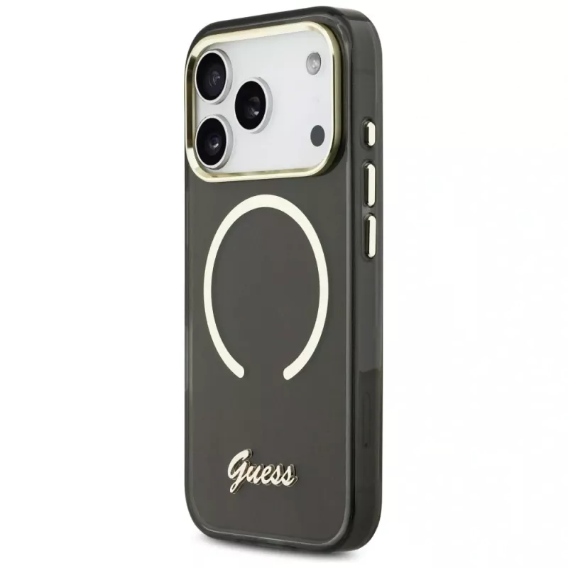 Capa Guess IML Script Metal MagSafe para Apple iPhone 17 Pro, preto
