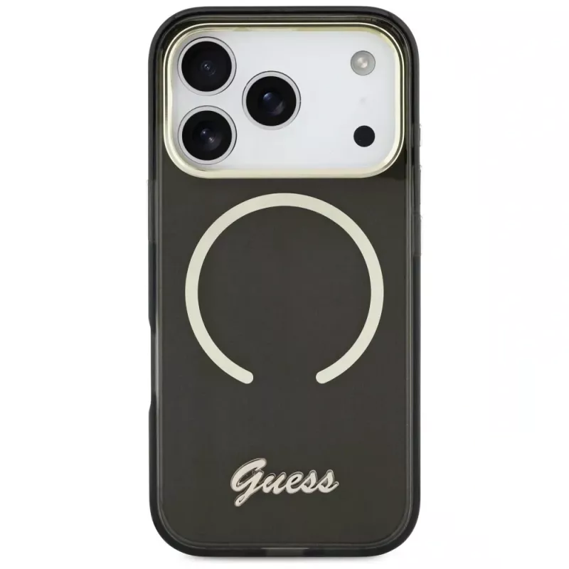 Capa Guess IML Script Metal MagSafe para Apple iPhone 17 Pro, preto