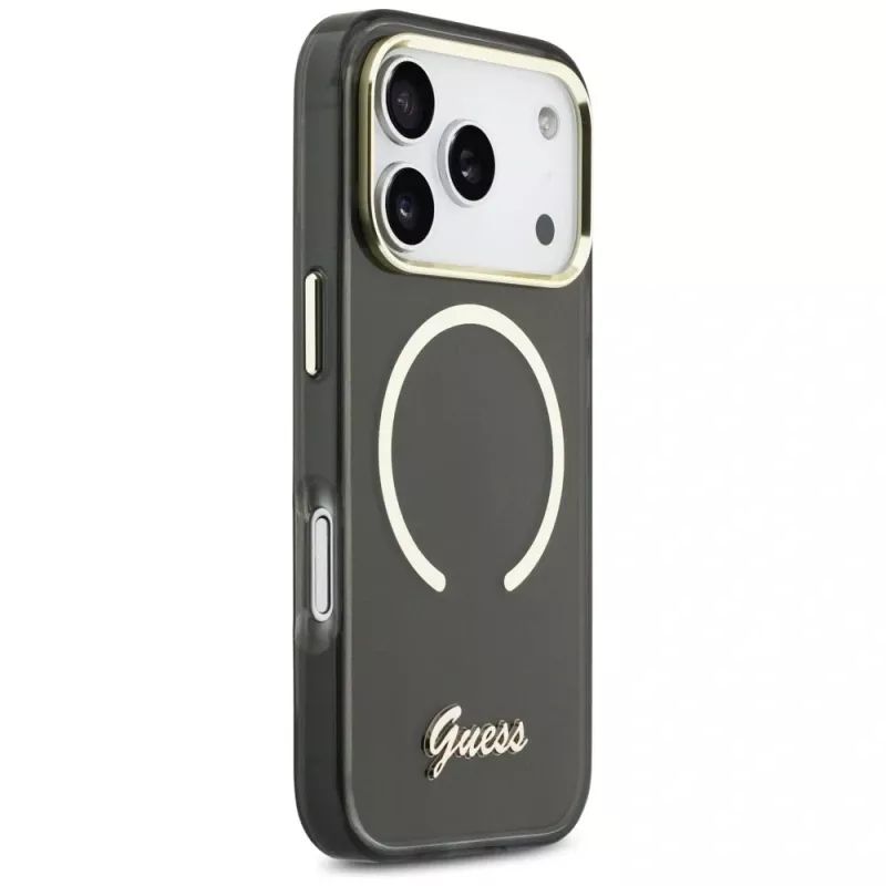 Capa Guess IML Script Metal MagSafe para Apple iPhone 17 Pro, preto