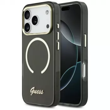 Capa Guess IML Script Metal MagSafe para Apple iPhone 17 Pro Max, preto