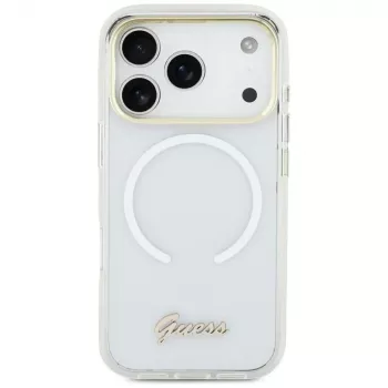 Capa Guess IML Gradient Script Metal MagSafe para iPhone Air, branco