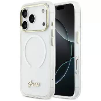 Capa Guess IML Gradient Script Metal MagSafe para Apple iPhone 17 Pro, branco