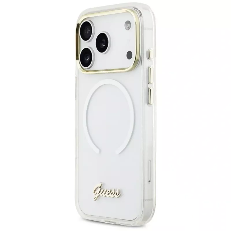 Capa Guess IML Gradient Script Metal MagSafe para Apple iPhone 17 Pro, branco