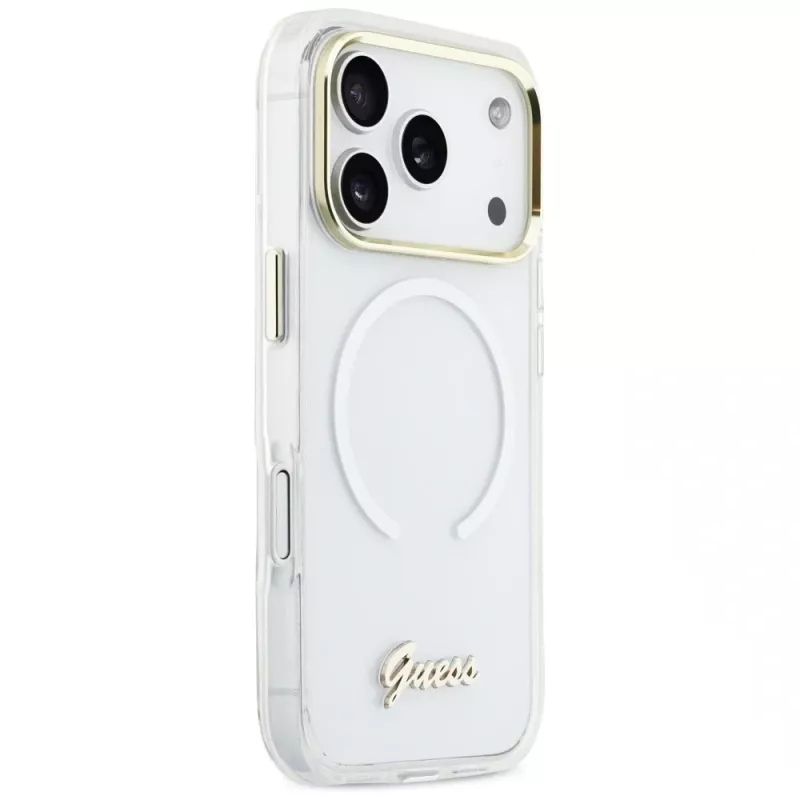 Capa Guess IML Gradient Script Metal MagSafe para Apple iPhone 17 Pro, branco