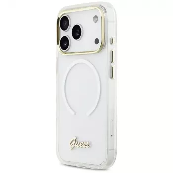 Capa Guess IML Gradient Script Metal MagSafe para iPhone 17 Pro Max, branco