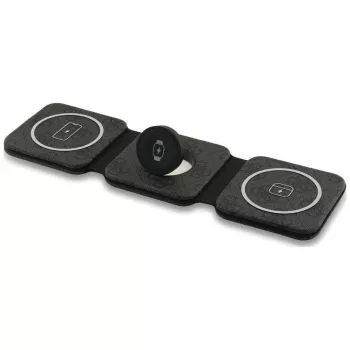 Carregador sem fios Guess 4G - estação de carregamento por indução MagSafe 3 em 1 para iPhone, AirPods e Apple Watch 15W (preto)