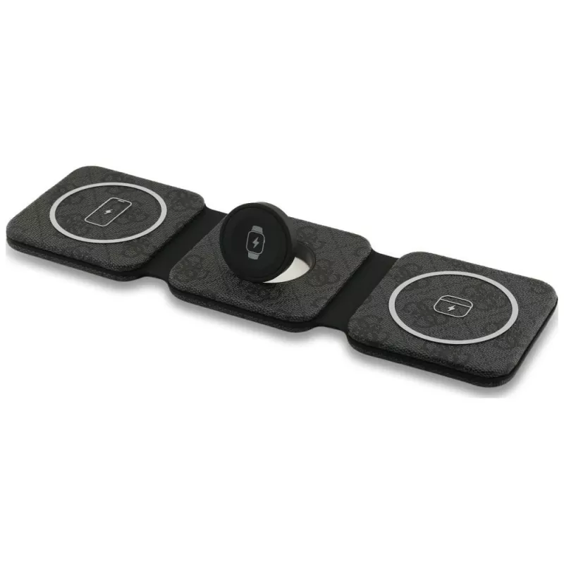 Carregador sem fios Guess 4G - estação de carregamento por indução MagSafe 3 em 1 para iPhone, AirPods e Apple Watch 15W (preto)