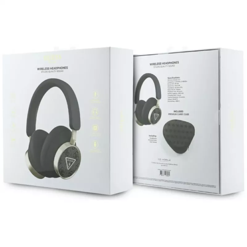 Auscultadores Guess 4G Triangle Logo Bluetooth 5.4 over-ear com ENC, preto