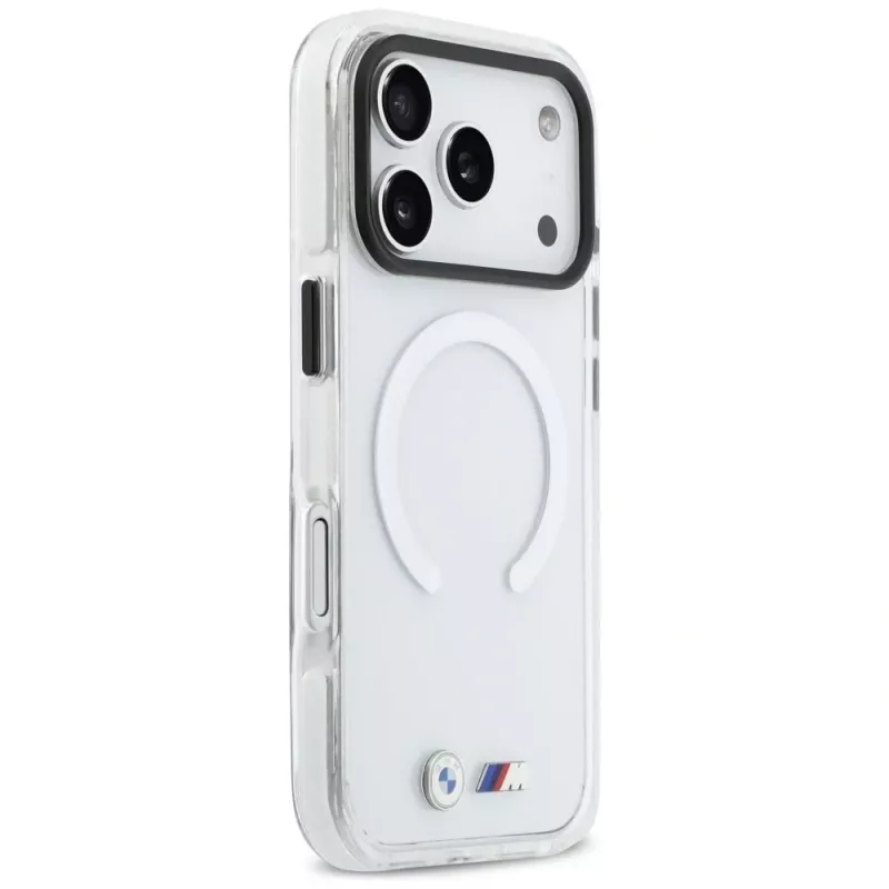 Capa MagSafe BMW M IML Shockproof Metal Logos para iPhone 17 Pro transparente