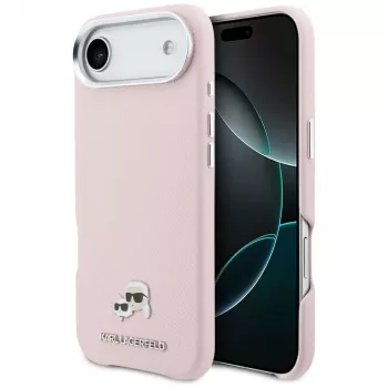 Capa MagSafe KARL LAGERFELD Karl & Choupette Head Pins Saffiano para Apple iPhone Air, rosa
