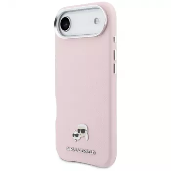 Capa MagSafe KARL LAGERFELD Karl & Choupette Head Pins Saffiano para Apple iPhone Air, rosa
