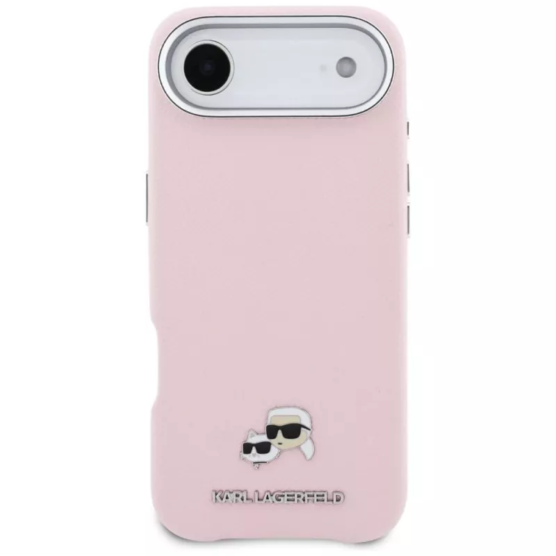 Capa MagSafe KARL LAGERFELD Karl & Choupette Head Pins Saffiano para Apple iPhone Air, rosa