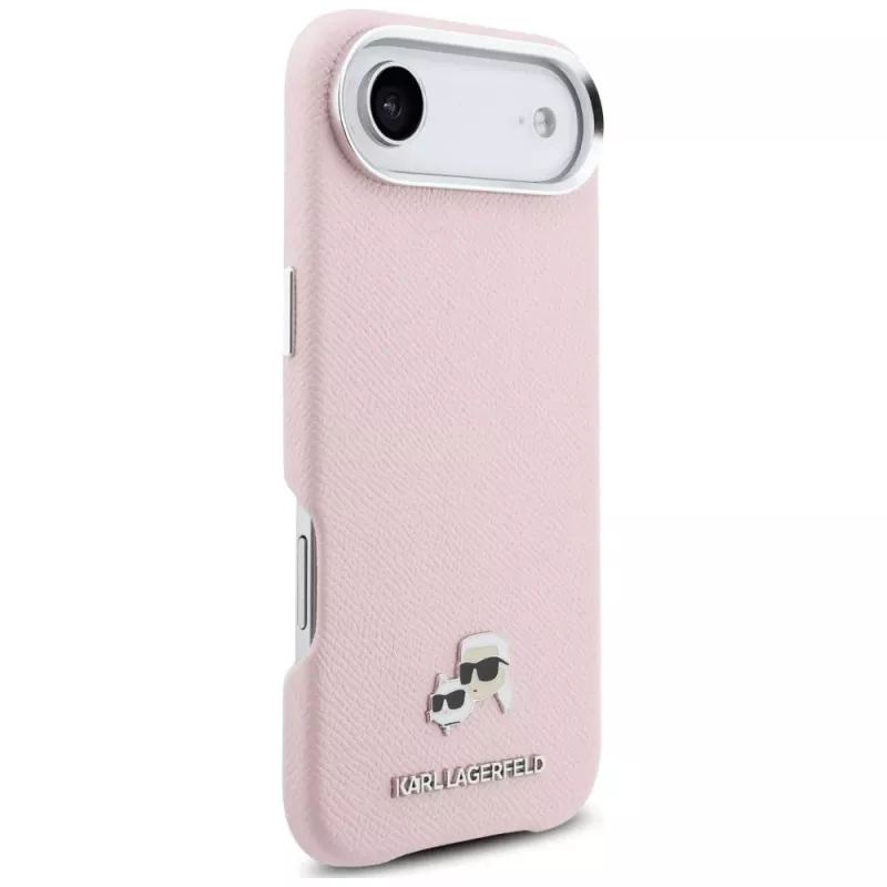 Capa MagSafe KARL LAGERFELD Karl & Choupette Head Pins Saffiano para Apple iPhone Air, rosa