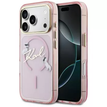 Karl Lagerfeld IML Choupettes KarlScript Logo Capa MagSafe para Apple iPhone 17 Pro, rosa