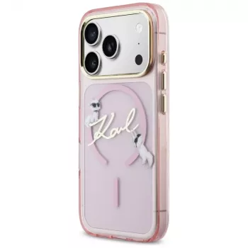 Karl Lagerfeld IML Choupettes KarlScript Logo Capa MagSafe para Apple iPhone 17 Pro, rosa