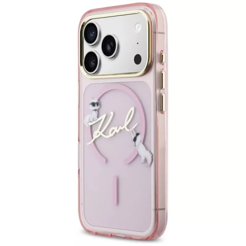 Karl Lagerfeld IML Choupettes KarlScript Logo Capa MagSafe para Apple iPhone 17 Pro, rosa