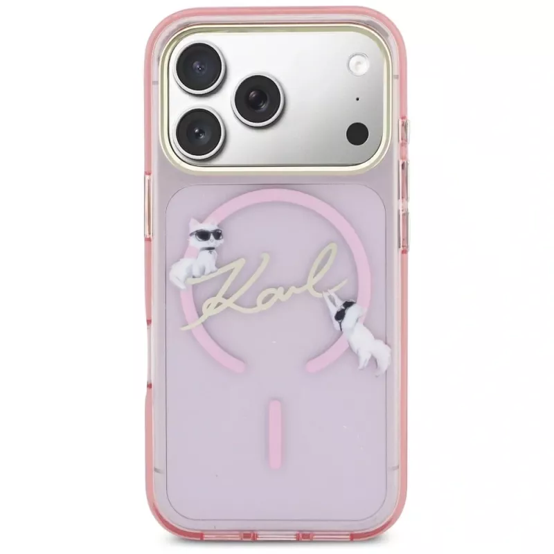 Karl Lagerfeld IML Choupettes KarlScript Logo Capa MagSafe para Apple iPhone 17 Pro, rosa