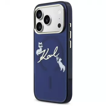 Karl Lagerfeld IML Choupettes KarlScript Logo Capa MagSafe para iPhone 17 Pro, azul