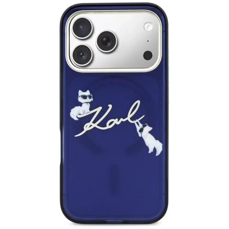 Karl Lagerfeld IML Choupettes KarlScript Logo Capa MagSafe para iPhone 17 Pro, azul