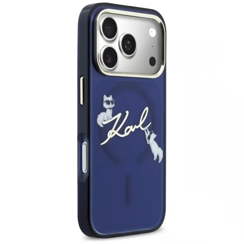Karl Lagerfeld IML Choupettes KarlScript Logo Capa MagSafe para iPhone 17 Pro, azul