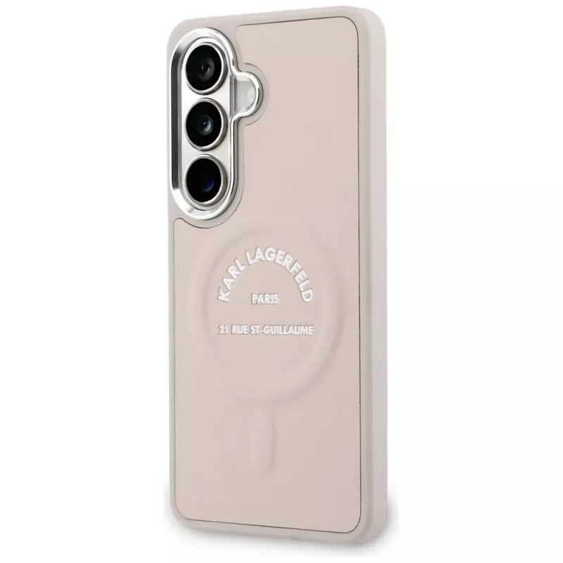Capa MagSafe Karl Lagerfeld Embossed Ring RSGLogo para Samsung Galaxy S26, rosa