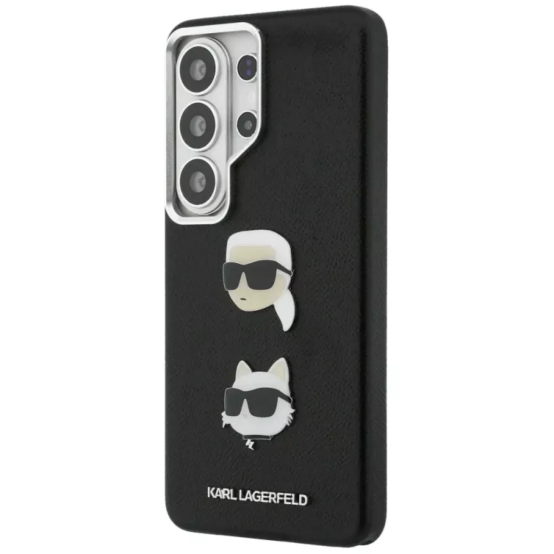 Capa em metal Karl Lagerfeld Saffiano Double Heads para Samsung Galaxy S26 Ultra preta