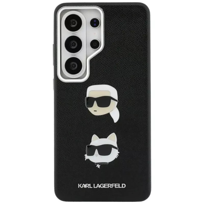 Capa em metal Karl Lagerfeld Saffiano Double Heads para Samsung Galaxy S26 Ultra preta