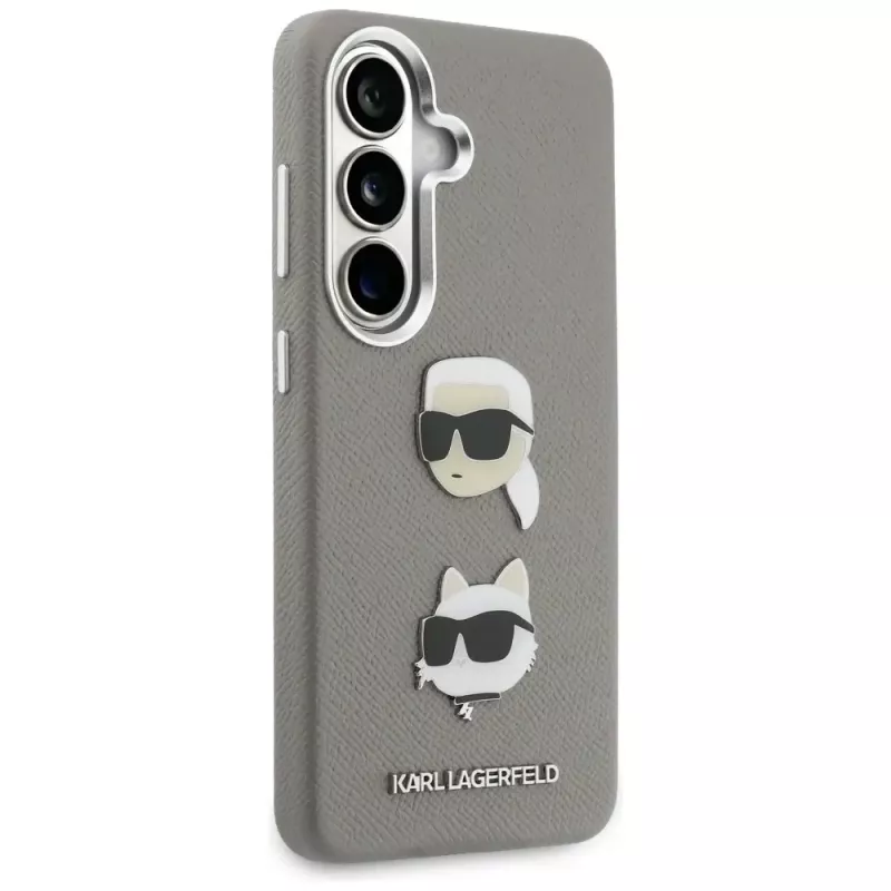 Capa em metal Karl Lagerfeld Saffiano DoubleHeads para Samsung Galaxy S26 prateada