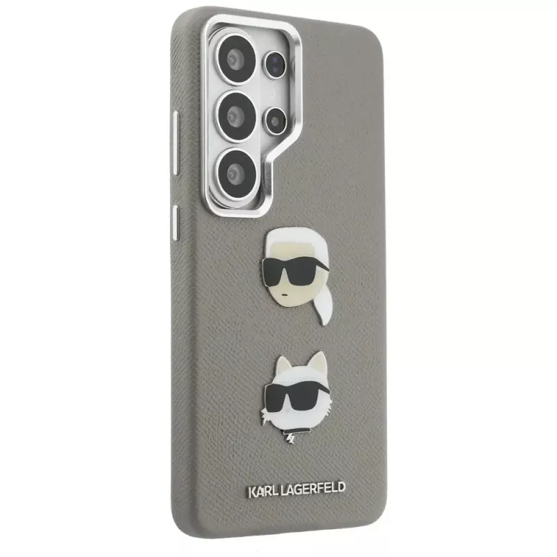 Capa em metal Karl Lagerfeld Saffiano DoubleHeads para Samsung Galaxy S26 Ultra prateada