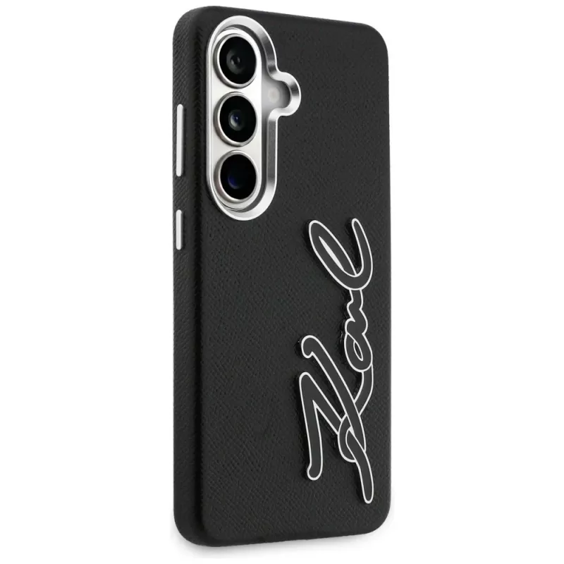Capa KARL LAGERFELD Grained Signature Metal Resin Logo para Samsung Galaxy S26, preta