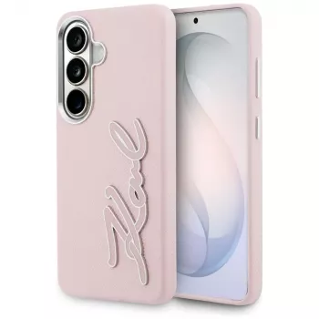 Capa Karl Lagerfeld Grained Signature Metal Resin Logo para Samsung Galaxy S26 rosa