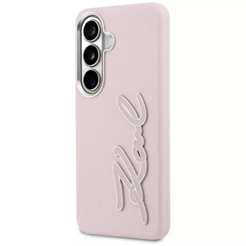 Capa Karl Lagerfeld Grained Signature Metal Resin Logo para Samsung Galaxy S26 rosa