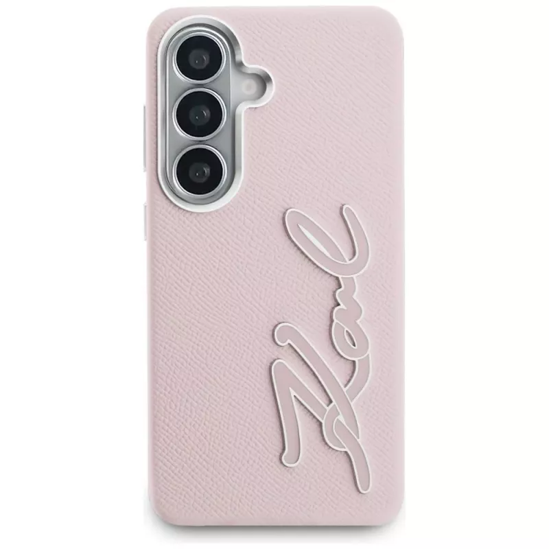 Capa Karl Lagerfeld Grained Signature Metal Resin Logo para Samsung Galaxy S26 rosa