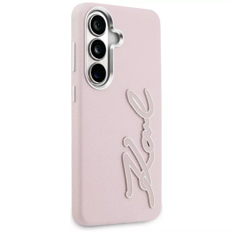 Capa Karl Lagerfeld Grained Signature Metal Resin Logo para Samsung Galaxy S26 rosa