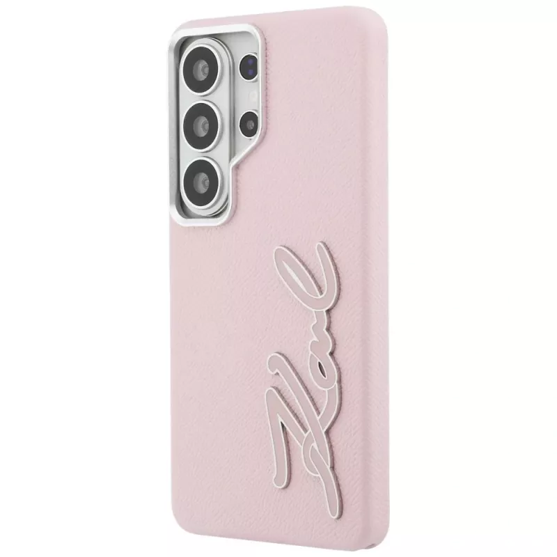 Capa KARL LAGERFELD Grained Signature Metal Resin Logo para Samsung Galaxy S26 Ultra, rosa