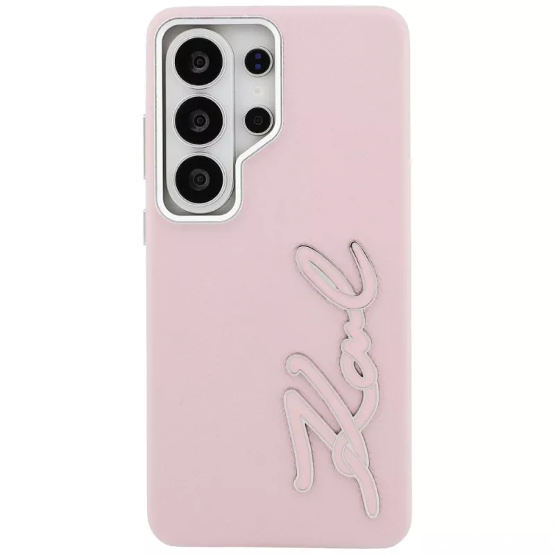 Capa KARL LAGERFELD Grained Signature Metal Resin Logo para Samsung Galaxy S26 Ultra, rosa
