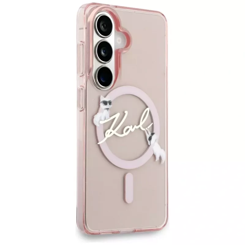 Capa MagSafe Karl Lagerfeld IML KC Script para Samsung Galaxy S26, rosa