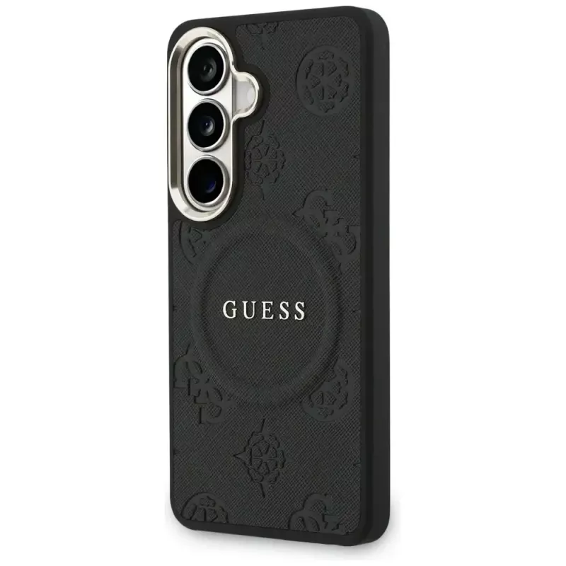 Guess Saffiano Peony Embossed Ring MagSafe Capa para Samsung Galaxy S26 preto